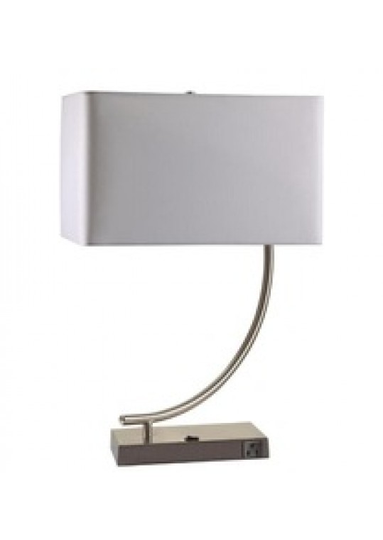 hotel table lamp in Brushed chrome Nickel metal and fabric shade new design with outlet USB and switch madie by china hotel lighting manufacturer coart item 1152018044