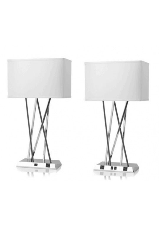 hotel table lamp in Brushed chrome Nickel metal and fabric shade new design with outlet USB and switch madie by china hotel lighting manufacturer coart item 1152018047