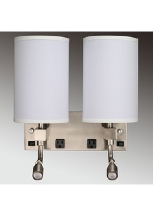 hotel guest room wall light sconce lamp fabric and burshed nickle with outlet usb and switch 511201815126