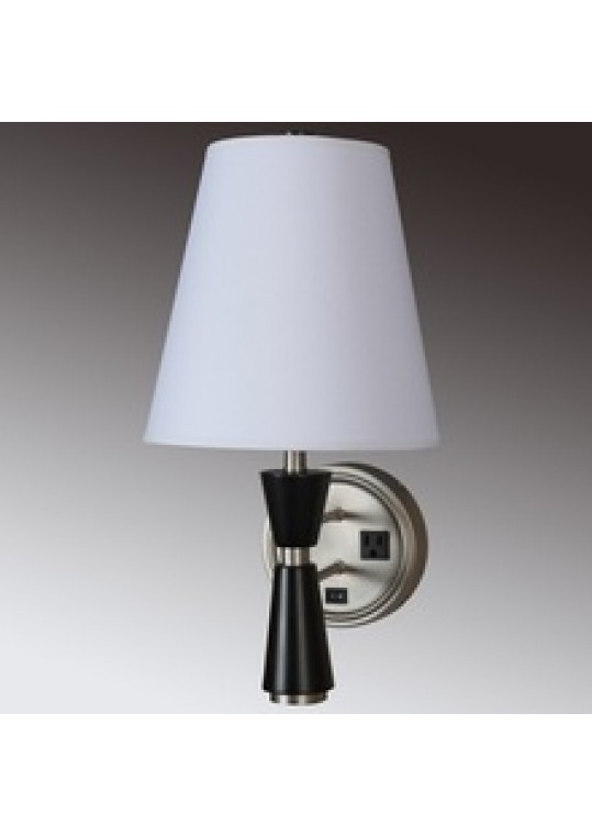 hotel guest room wall light sconce lamp fabric and burshed nickle with outlet usb WOOD and switch ITME 511201815127 