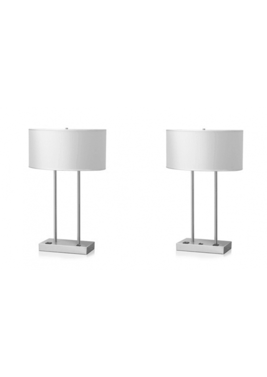 hotel table lamp in Brushed chrome Nickel metal and fabric shade new design with outlet USB and switch item 115201801 madie by china hotel lighting manufacturer coart